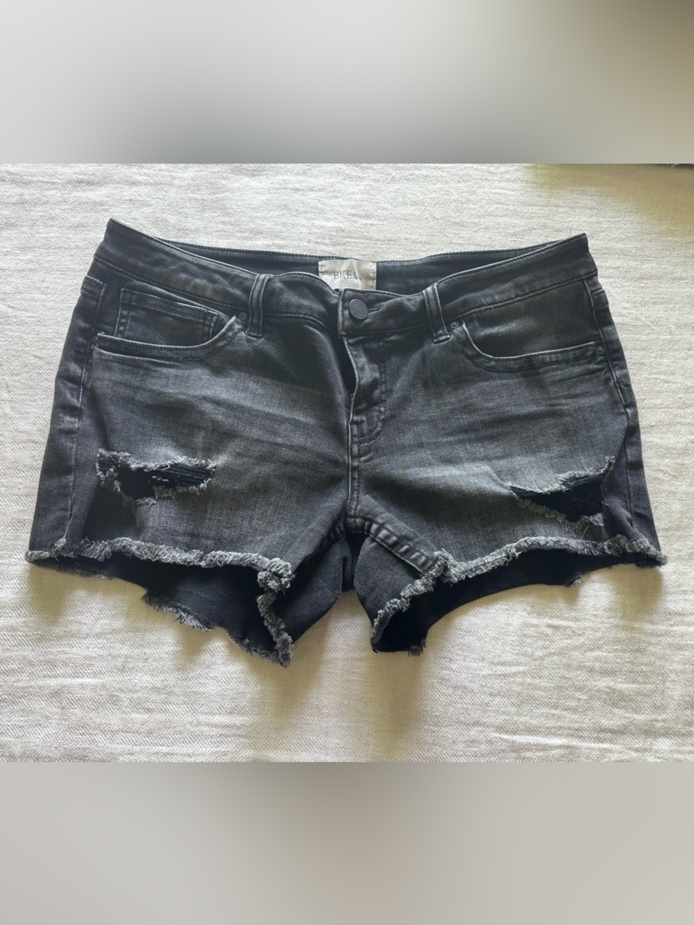 BKE Stella Black Distressed Cutoff Denim Shorts